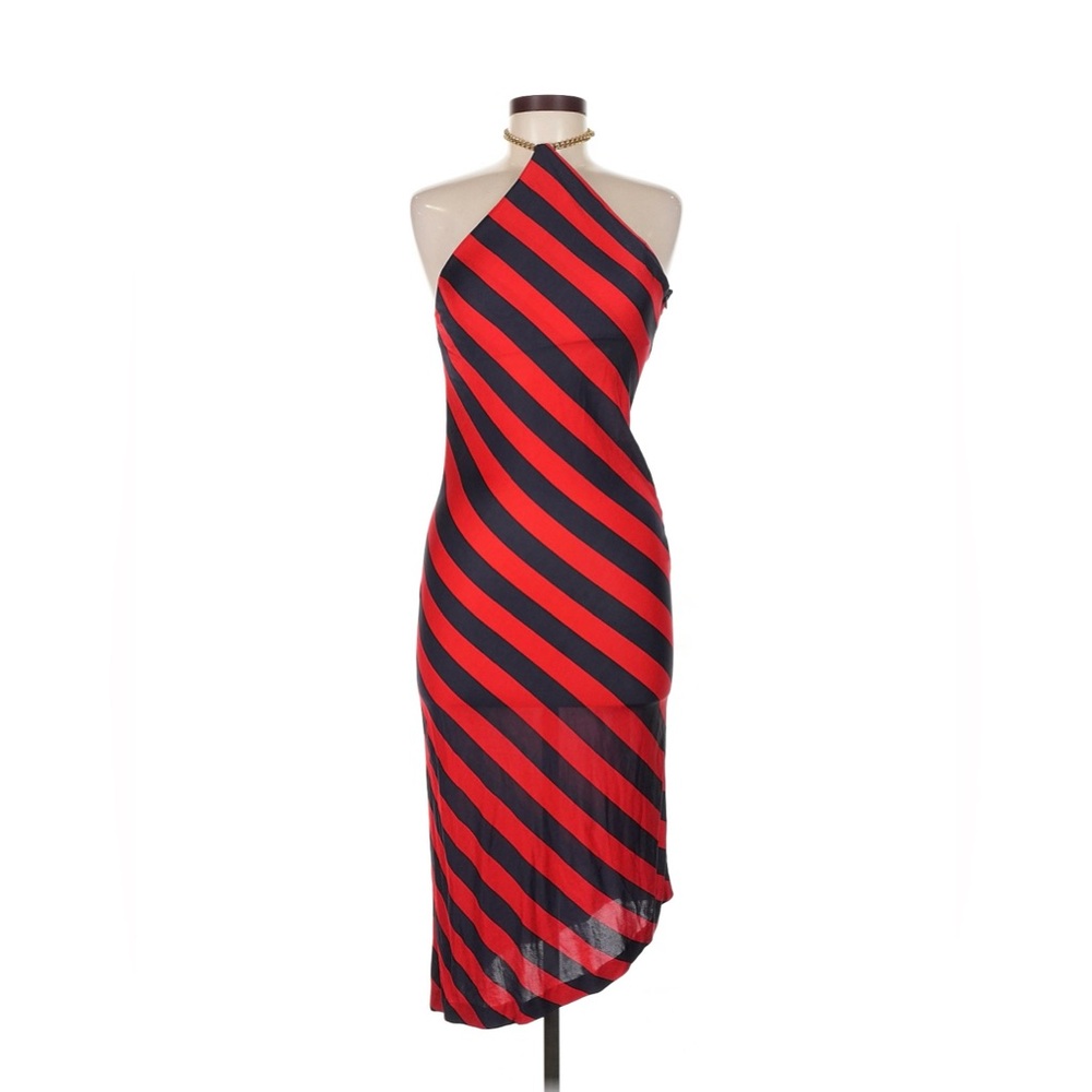 Ralph Lauren Vintage Red and Navy Diagonal Stripe Nautical Midi Dress